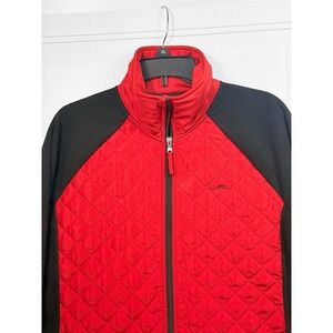 LRL Ralph Lauren Womens XL Red Quilted Black Fleece Full Zip Up Jacket Pockets